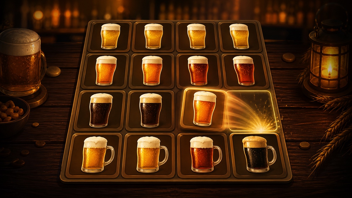 2048 Beer game illustration with a grid of beer glasses