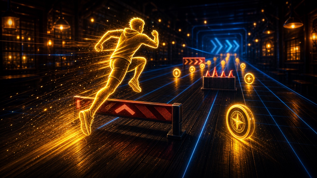 Runner 132 game illustration with a character running and jumping obstacles