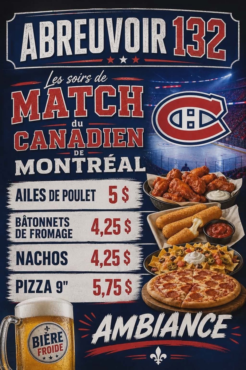 Menu soirs de match du Canadien — Abreuvoir 132